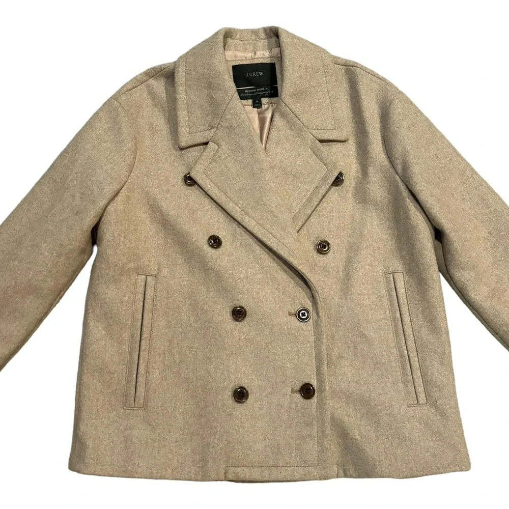J. Crew Melton Wool Peacoat Jacket Overcoat Double Breasted Beige Women's 10 - Picture 2 of 6